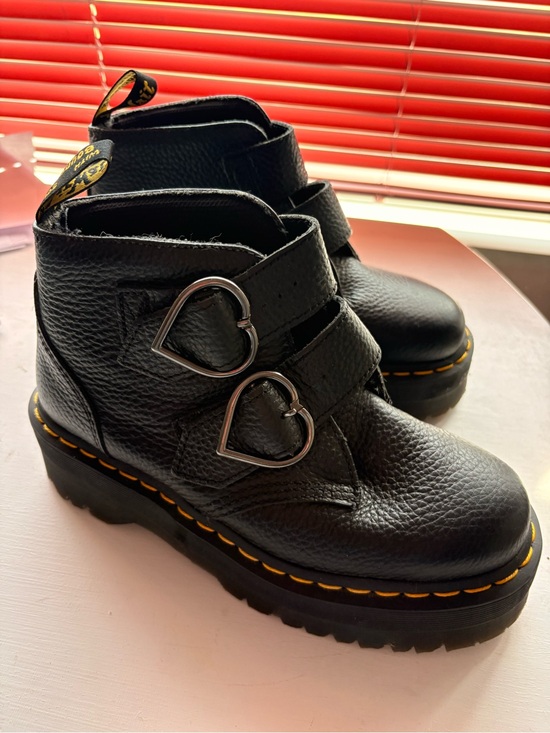 Dr. Martens Shoes - 💚Dr. Martens Devon Heart Black Leather Ankle Boots with Silver Heart Buckles